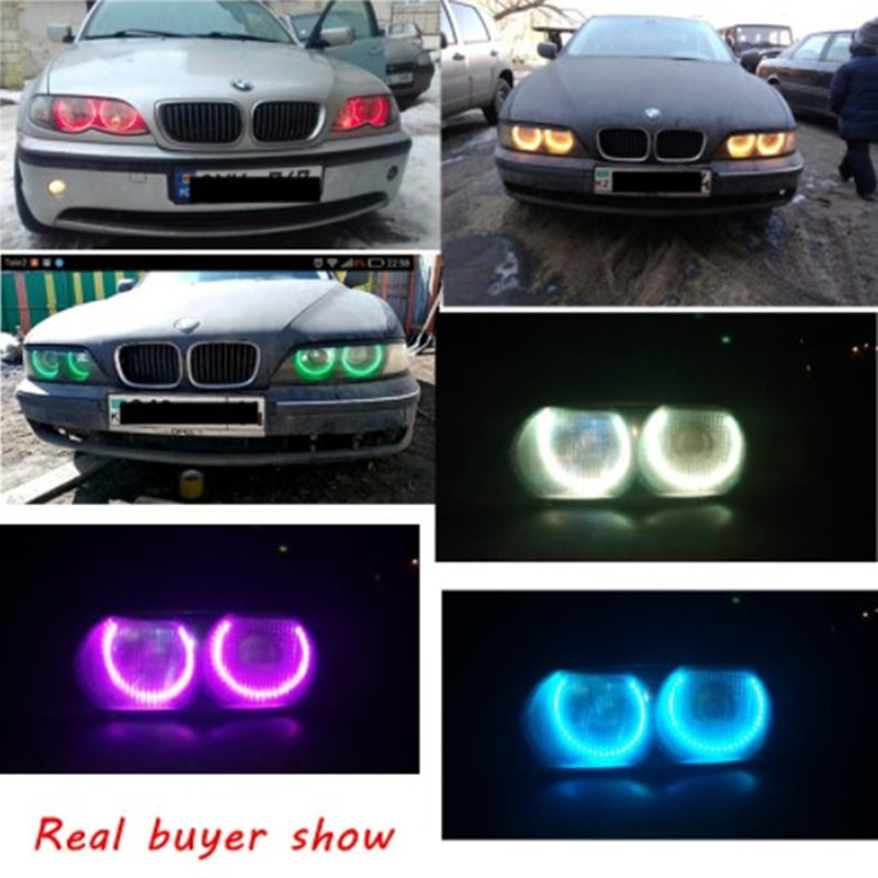 Kit de Lentes Bi-xenón HID de 2.5 Pulgadas Cuadradas con Ojos de Ángel Dobles y Ojos de Demonio Redondos, Proyector de Faros Integrado de Tres Colores