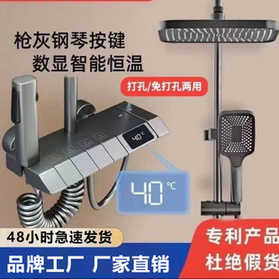 German All-Copper Piano Shower Button Shower Set Household Constant Temperature Gray Digital Display Bathroom Pressurized Shower Head