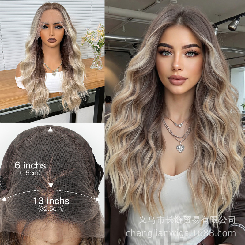 13X6 Pre-Cut Lace Wig for Women Brown Long Curly Hair with Free Parting Synthetic Wig Natural Daily High Quality