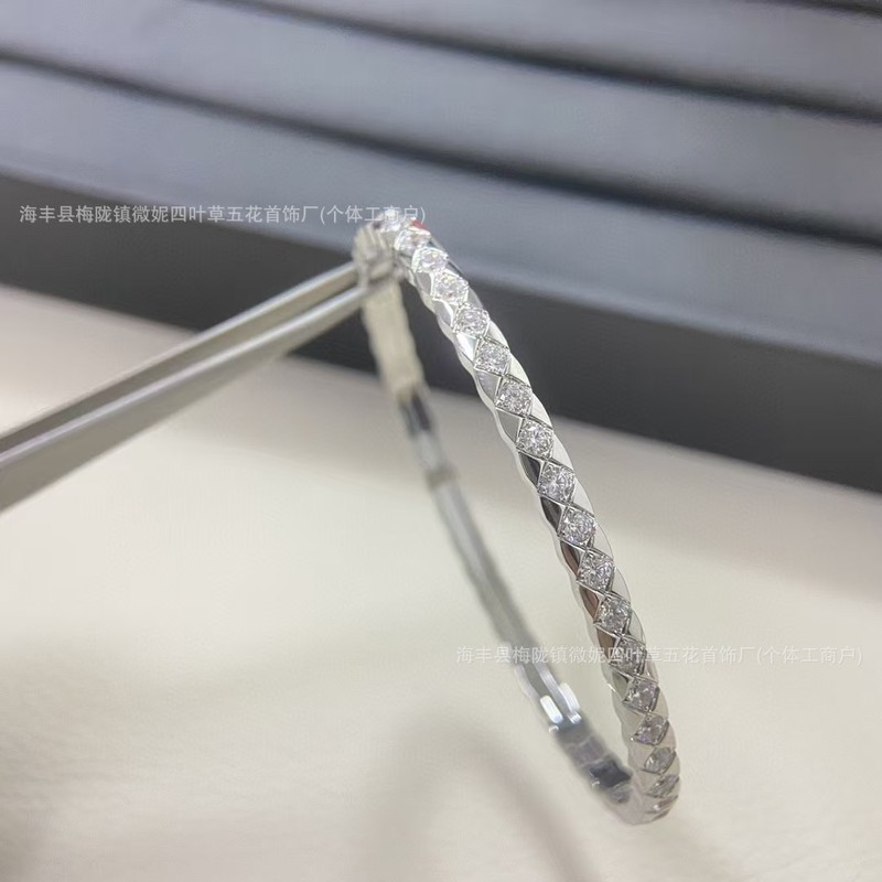 小香风coco菱格纹镶钻手镯精工CNC镀18k玫瑰金轻奢小众高级感手环|undefined