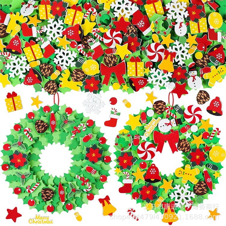 Diyのクリスマスの泡のステッカーの花轮の工芸品の子供のクリスマスのパーティーの工芸品の雪だるまのevaのステッカー|undefined