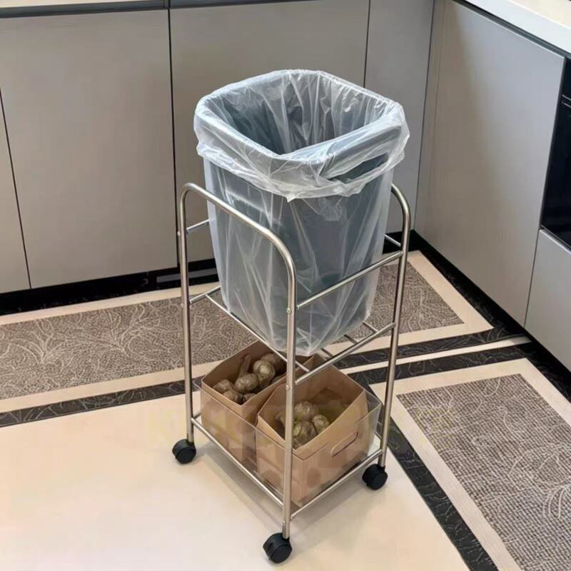 Little Red Potato style stainless steel washbasin stand with wheels, storage rack, kitchen trash bin stand, no-bending elevated trolley stand Little Red Potato style stainless steel washbasin stand with wheels, storage rack, kitchen trash bin stand, no-bending elevated trolley stand