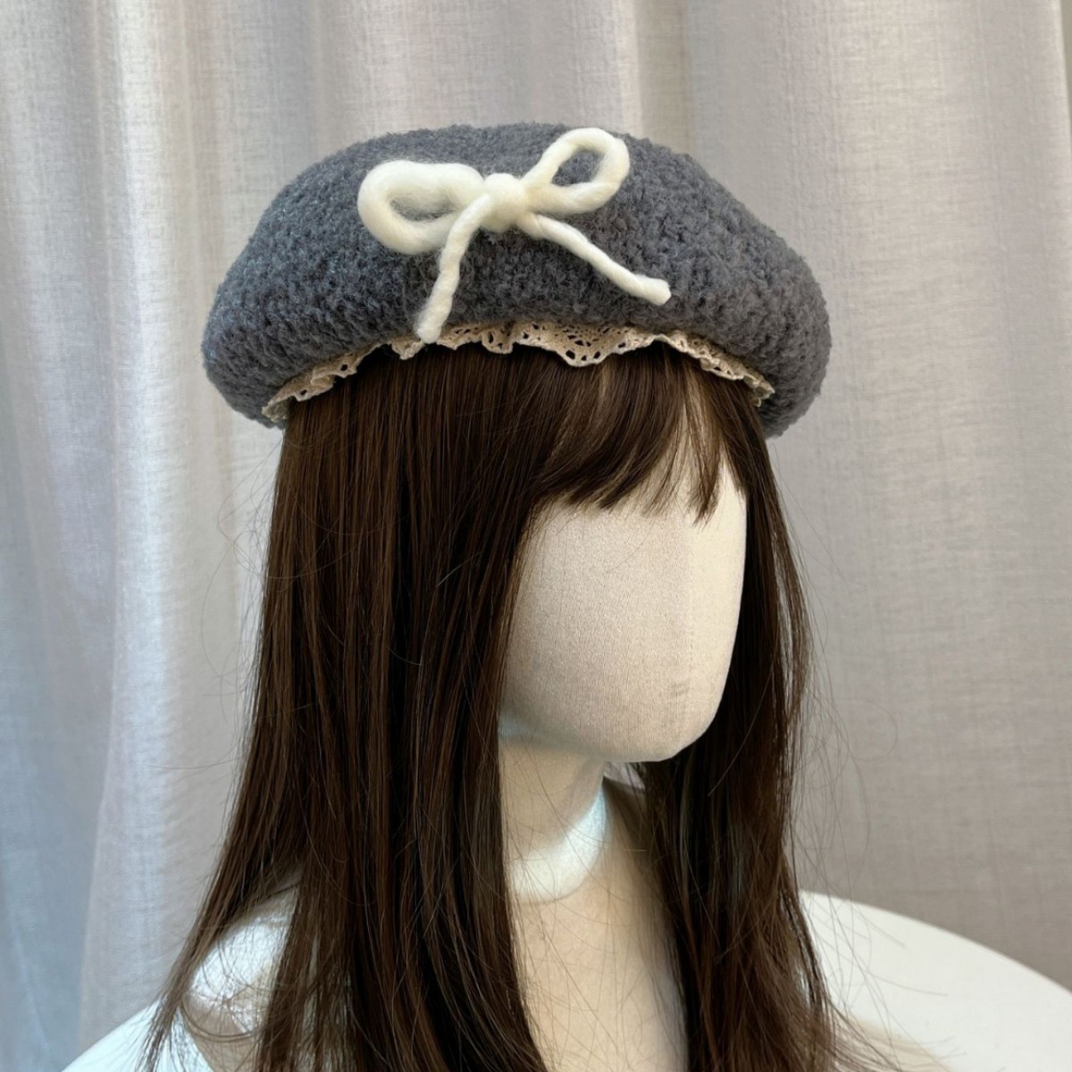 Lammeulds baret med sløjfe til kvinder efterår vinter varm_voghion.com