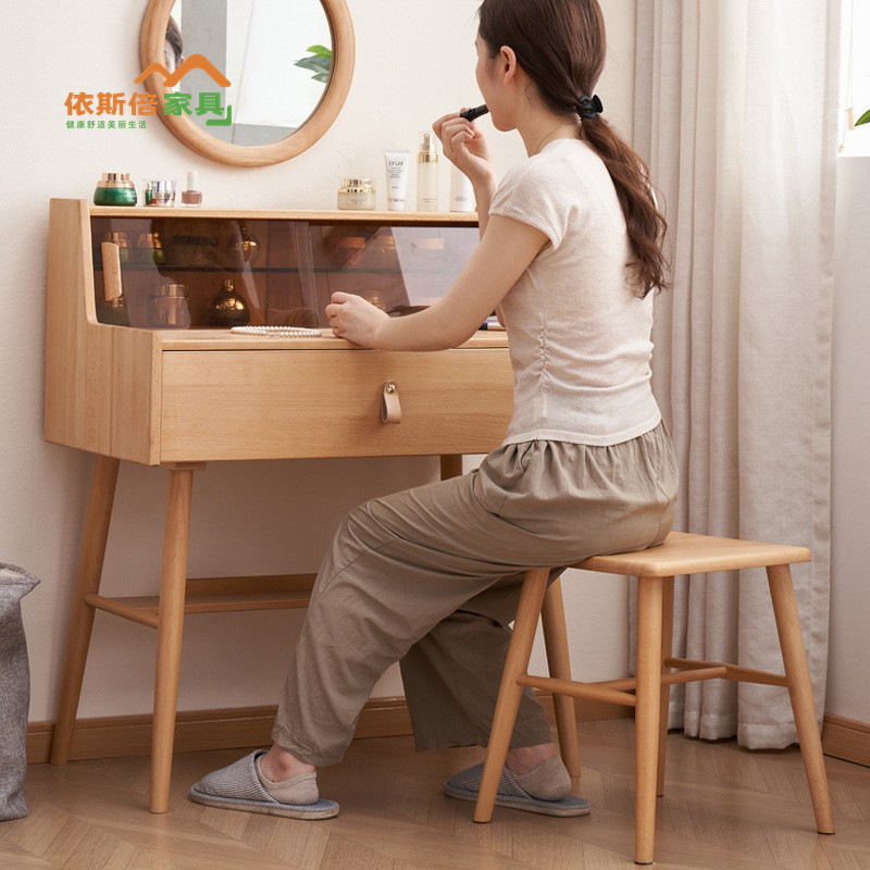 Nordic Solid Wood Dressing Table Beech Wood Small Apartment Log Style Japanese Simple Bedroom Small Mini Dressing Table
