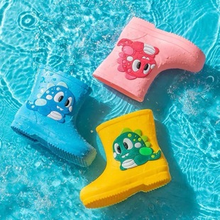 2025 Children's Rain Boots Cartoon Dinosaur Baby Rain Boots Waterproof Outwear Cute Short Shoes for Boys and Girls 2-6 Years Old