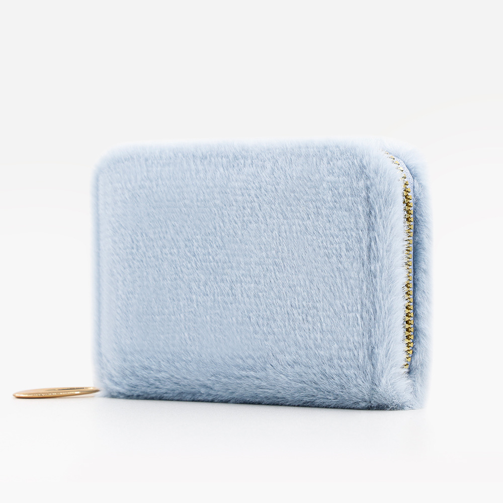 Nuevo monedero cuadrado de color sólido, color caramelo, bolsa de tarjetas de felpa de invierno, bolsa para auriculares, bolsa de monedas simple y linda