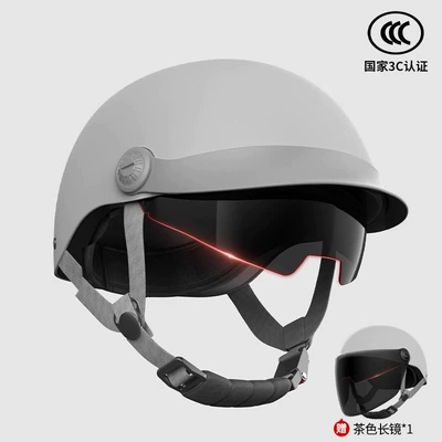 Helmet for Electric Motorcycles, Universal Half | Motosiklet kaskı (dəbilqə) - 3c-certification-shen-jing-gray-hat-brim-sunscreen-inner-mirror-sunscreen-long-mirror