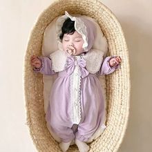 女宝宝衣服春秋薄款外出洋气公主风长袖婴儿满月周岁哈衣爬服代发