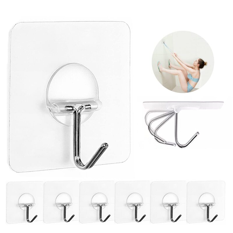 Wall hook 12 lbs (Max) transparent reusable seamless hook, waterproof and oil-proof, Bathroom Kitchen