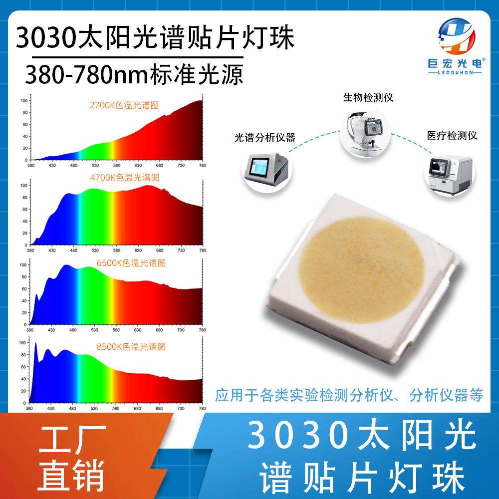 3030̫��������Ƭ����������������380-780nm��׼����led��Դ