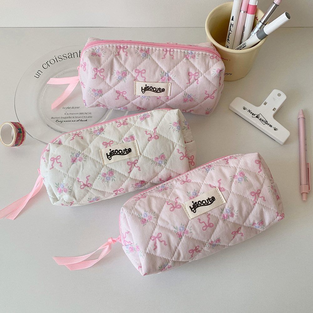 60g Weight Pencil Case Stationery Type 1 Piece Quantity Class, Learning, Graduation Occasion Cotton, Polyester Material Bow Knot Pattern Korean Style Style Bow Knot Cotton Polyester Class Learning Graduation Korean Style Pencil Case 1