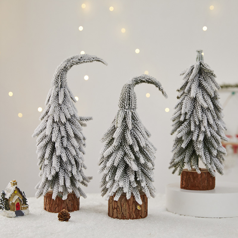 Elegant PE Snowy Pine Tree Decor – Frosted Mini Christmas Trees For Tabletops, Shop Displays & Luxury Jewelry Store Styling_voghion.com