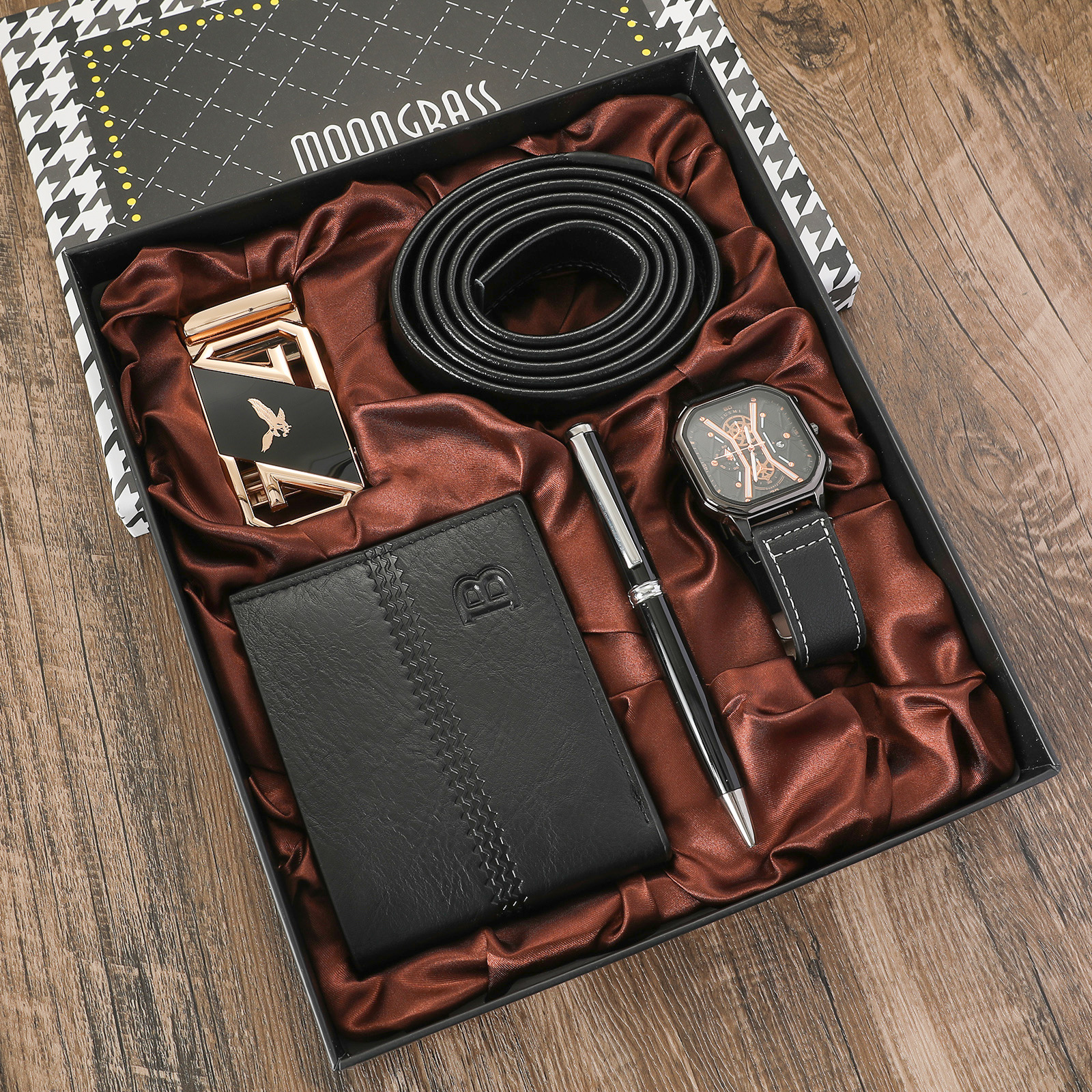 Traje de los nuevos hombres moda tendencia fresca Correa cuadrada personalidad reloj cinturón Cartera de gama alta caja de regalo traje