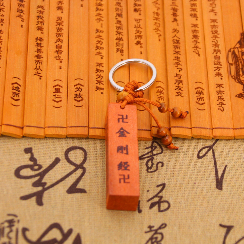桃木方柱金刚经钥匙扣圆形创意钥匙链小礼品地摊批发抖音直播货源|undefined