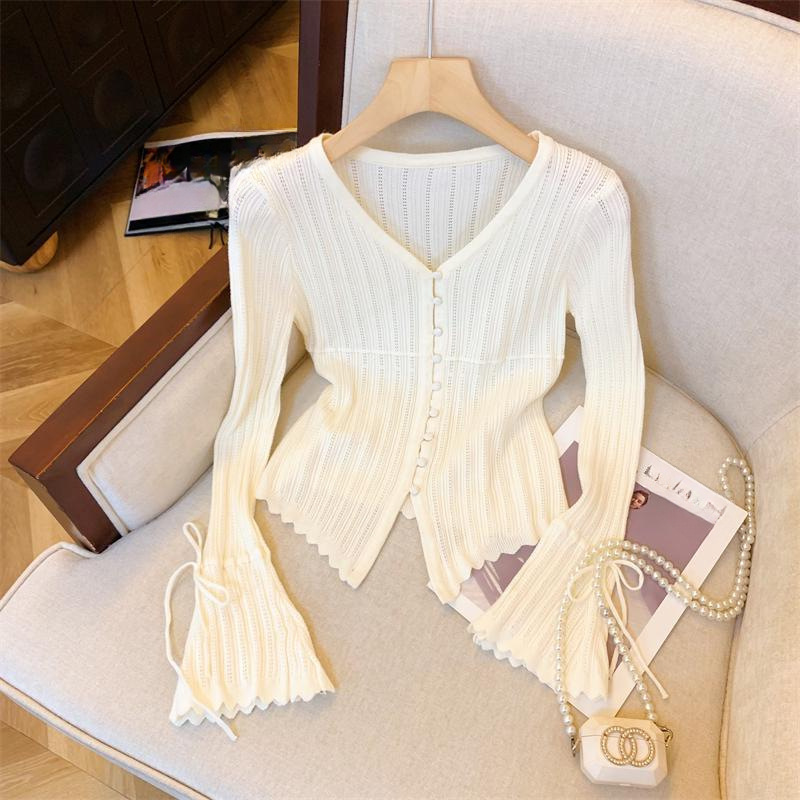 Autumn Knitted Cardigan with Hollow Slits, New Slim Fit, Chic Long-Sleeved Top with Lace-Up Slim Denim Autumn Knitted Cardigan with Hollow Slits, New Slim Fit, Chic Long-Sleeved Top with Lace-Up Slim Denim