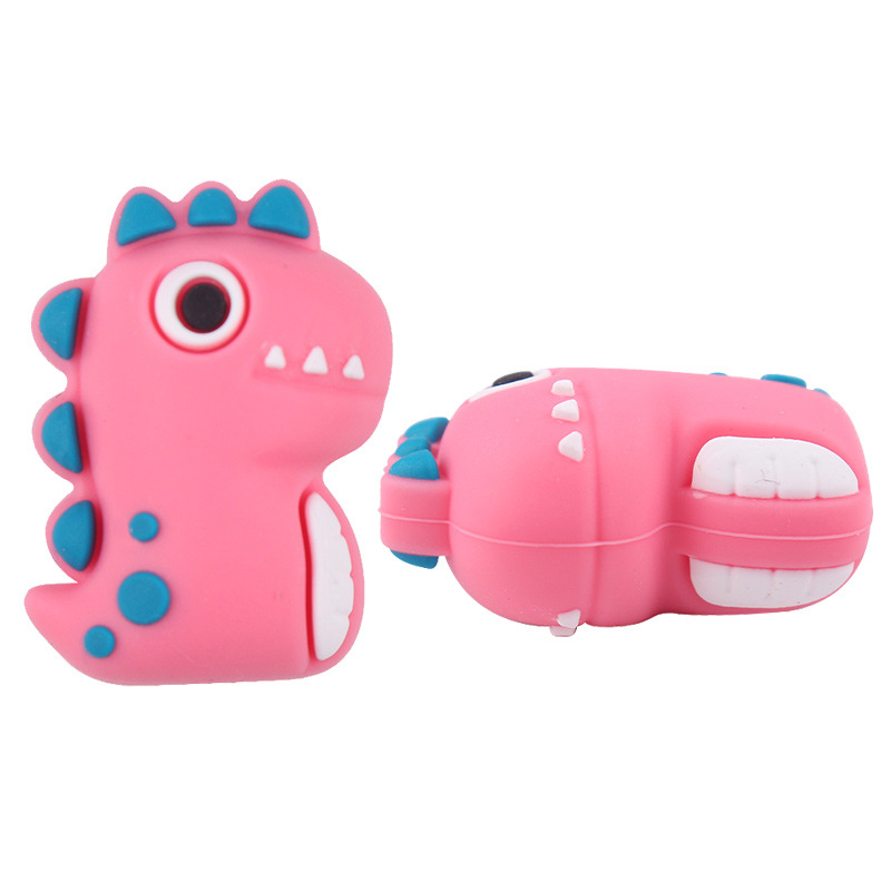 Creativo DIY bebé dibujos animados estereoscópicos rosa dinosaurio joyas de silicona bebé tetina cadena de dientes molares accesorios de pulsera de goma