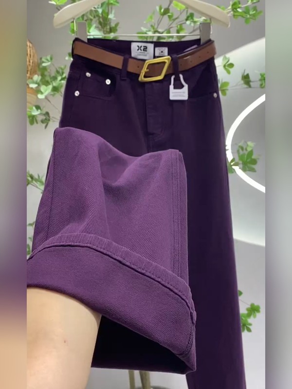 杏色直筒阔腿牛仔裤女2025早秋新款高腰宽松显瘦柔软浅色垂感长裤|undefined