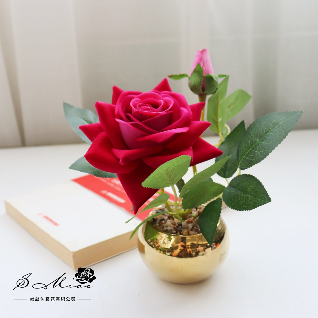 Flores falsas de alta calidad europea rosa bonsai flor de moda decoración creativa plantación verde artificial simulación maceta image 13