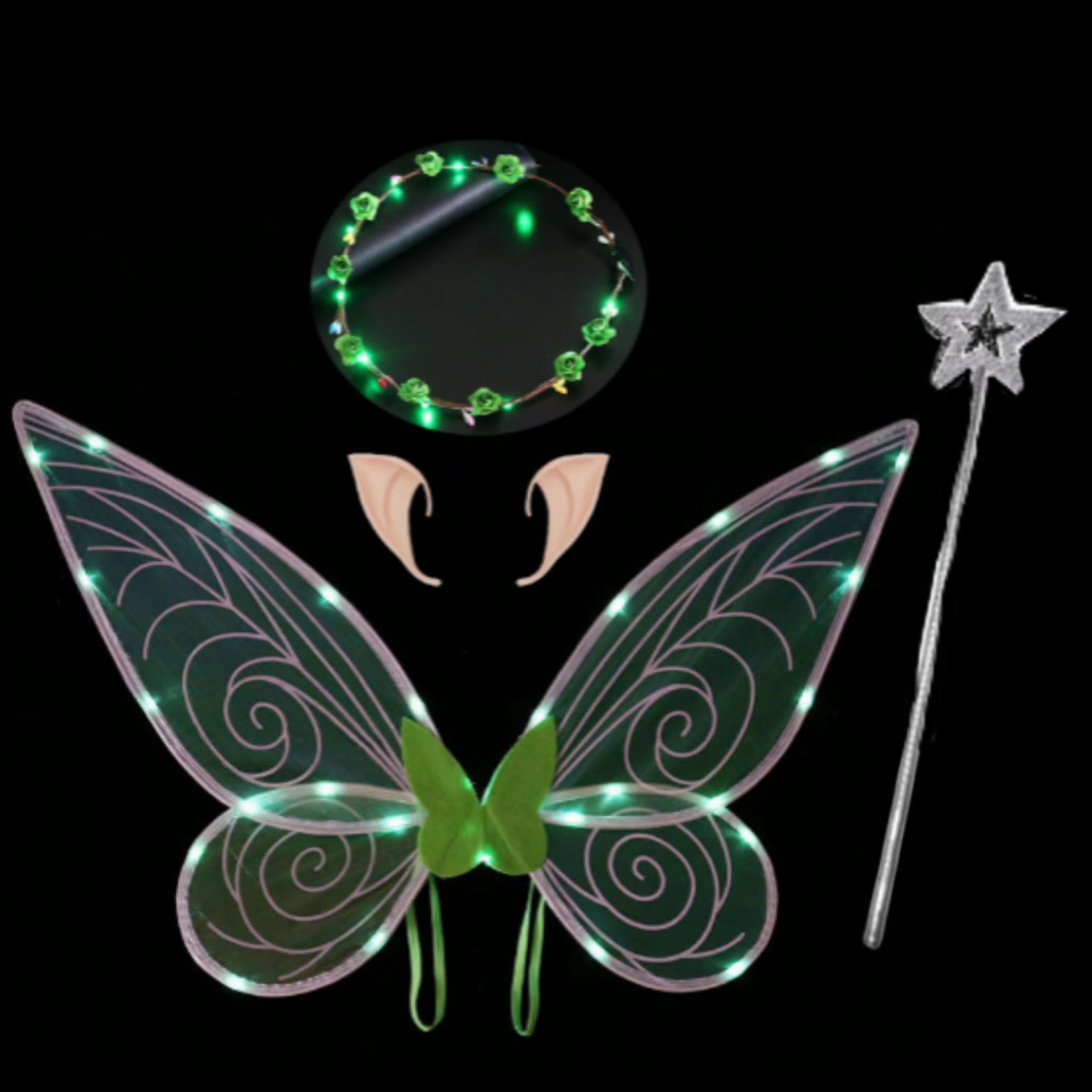 Navidad Nuevo estilo de emisión de luz ELF alas fiesta de vacaciones con flash mariposa Halloween accesorios de rendimiento para niños