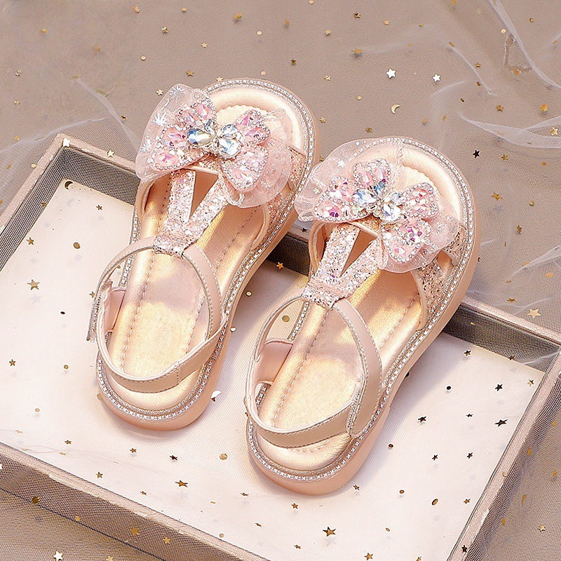 Girls' Shoes 2025 New Summer Little Girls Children's Sandals Soft Sole Crystal Butterfly Baotou Open Toe Princess Shoes