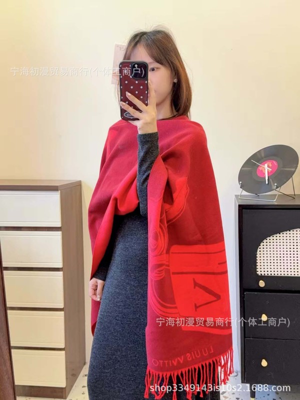 正确版本长双面仿羊绒围巾女高级感秋冬老花字母披肩加大保暖加厚|undefined