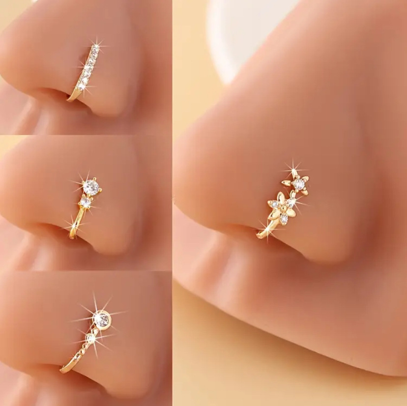 Amazon's Cross-Border Bestseller: Asymmetrical Flower Nose Clip for Women, Small and Luxurious, Stylish and Unique Earrings with Micro-Inlays