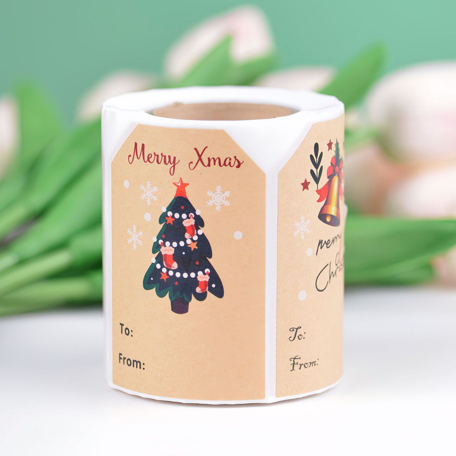 跨境牛皮纸圣诞不干胶标签复古手写礼品贴烘焙包装节日装饰贴纸