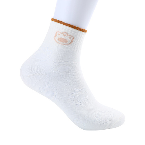 White cartoon crew socks for girls, spring and summer thin cute bear crew socks for students, trendy Japanese style short socks for girls