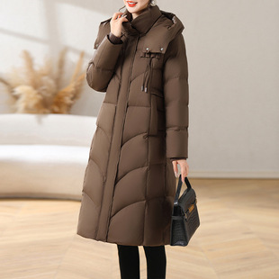 Winter mother's knee-high long white duck down coat new thickened middle-aged and elderly women's foreign-style hooded down jacket