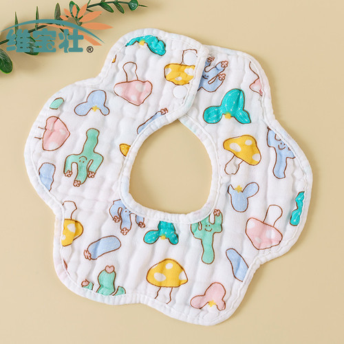 Supply of baby gauze petal bib 6-layer baby plum blossom bib 360 rotating children's saliva towel