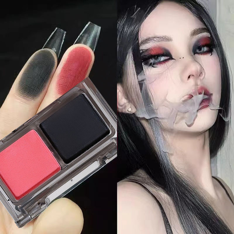Sombra de ojos fría de dos colores con las yemas de los dedos, tinta rosa, negro, rojo, estilo gótico, dulce y picante, maquillaje ahumado, sombra de ojos perezosa