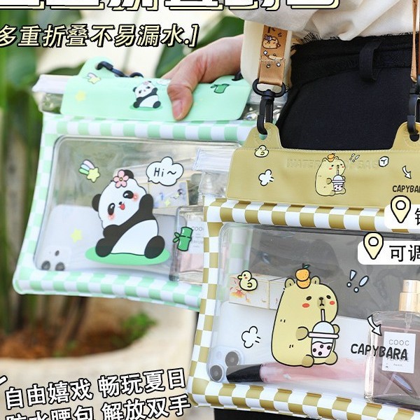 Cartoon waterproof phone waist bag, touch screen compatible, sealed for swimming, rafting, and water park use