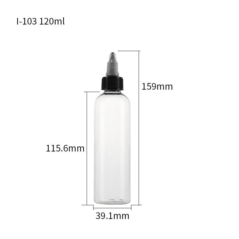 En stock pet50ml botella de plástico transparente 100mL botella de mezcla de color de pigmento 250ml botella de inyección de aceite de dispensación de boca puntiaguda botella de compresión