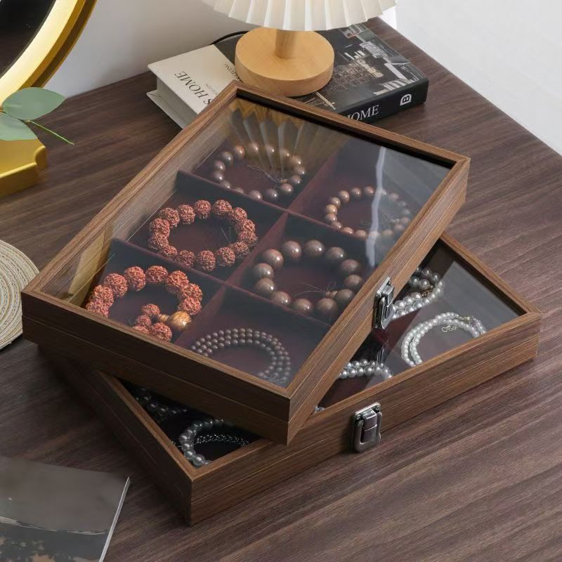 Walnut Wood Jewelry Box for Storage and Display of Jewelry, Bracelets, Beads, and Earrings, Dustproof