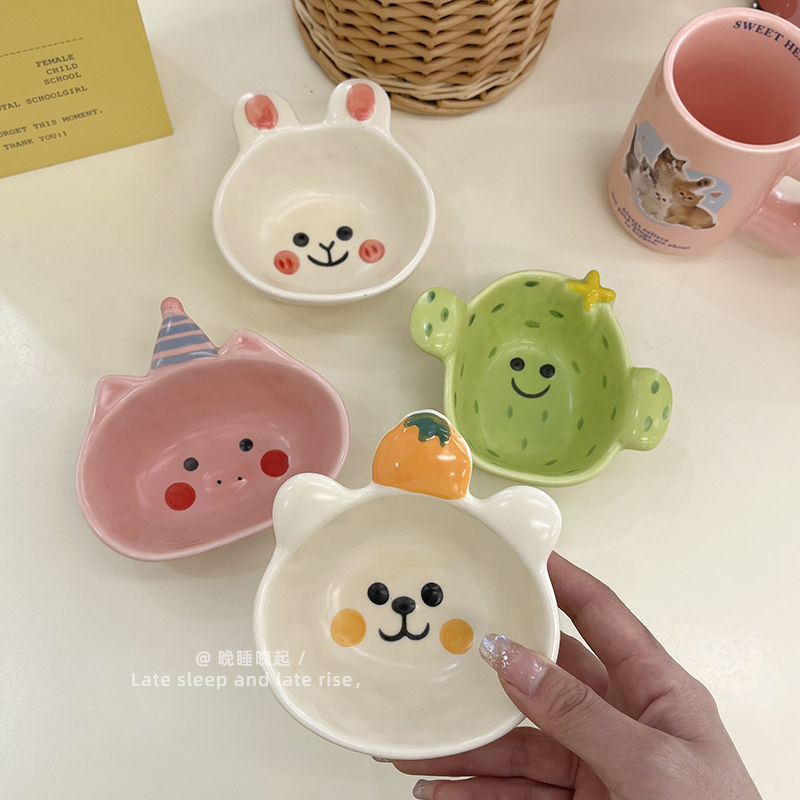 超かわいいアニメ陶磁器ボウル朝食ボウル家庭用陶磁器ヨーグルトボウル味皿に調味料皿をつけたおかず皿|undefined