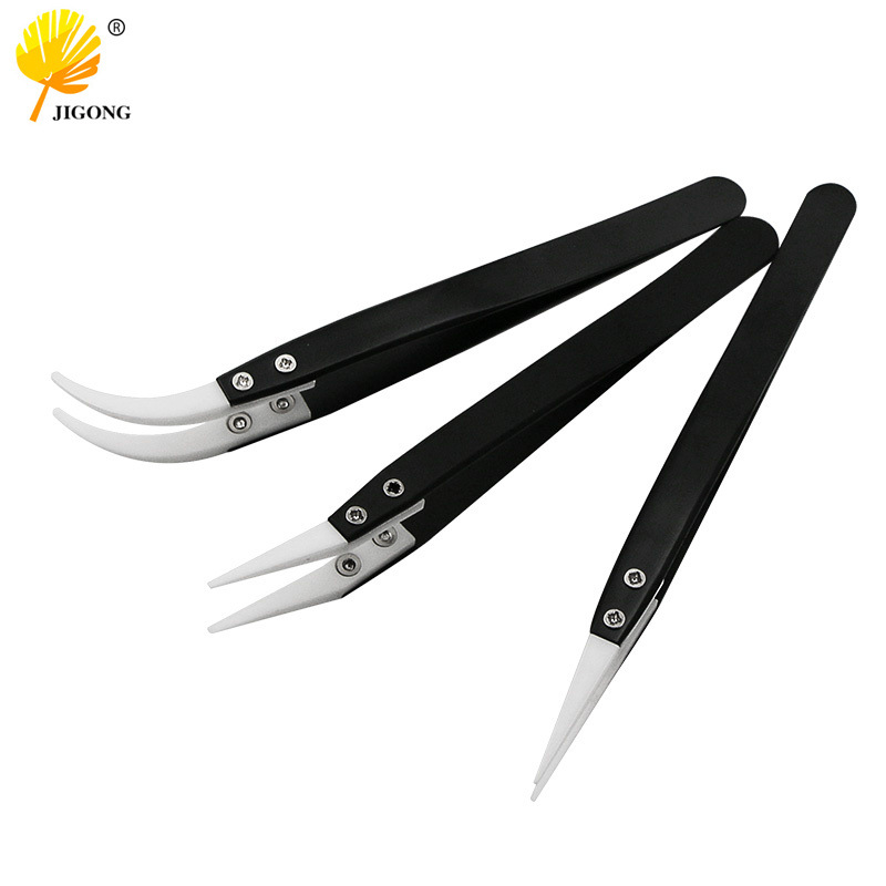 黑色直柄陶瓷镊子 耐高温电子镊子耐酸碱腐蚀绝缘夹持工具