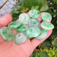厂家批发 尾货有瑕疵石英岩玉飘花平安扣翠绿色吊坠挂件玉石配件1