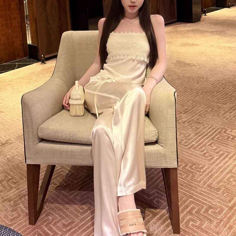 2026 Summer New Style Women's White Wide-Leg Pants in Real Acetate, High Waist, Elastic, Draped, Loose, Slimming, Cool, Casual Long Pants