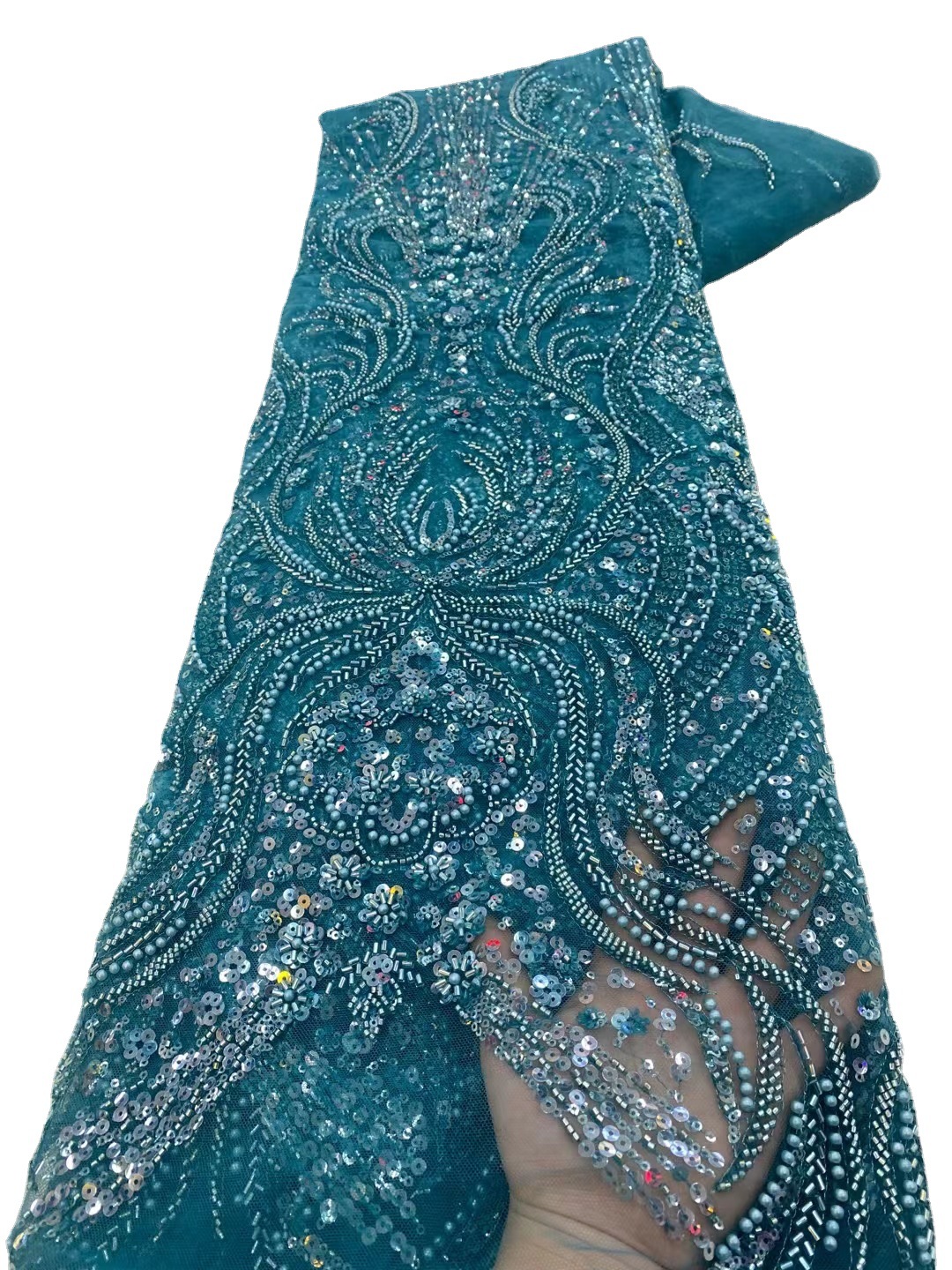 Grano de encaje stock suministro de malla cuentas tubo tela vestido de novia bordado encaje JX3088