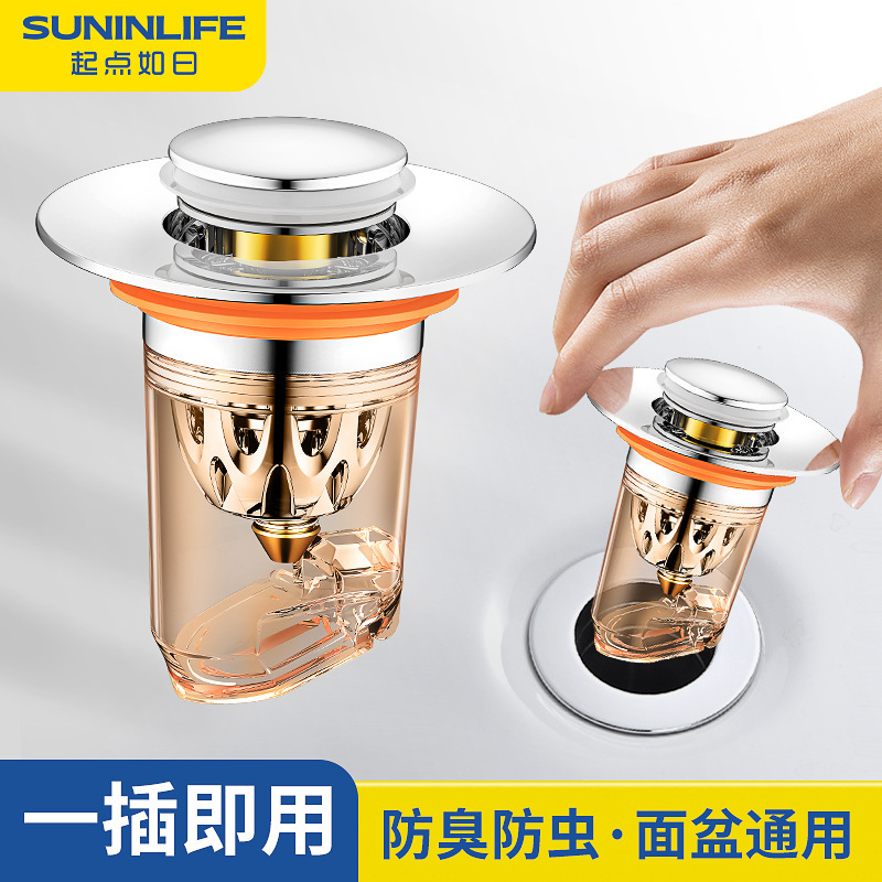 Sink Drain Stopper, Basin Pop-Up Core, Countertop Basin Accessory, Press-Type Anti-Odor Gadget