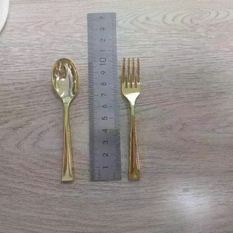 Spot Disposable Tableware Mini Uv Rose Gold Golden Fork and Spoon Birthday Party Tableware Set Amazon Cross-Border