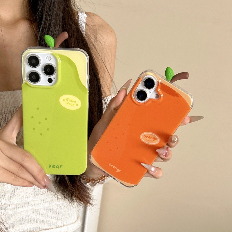 Creativa y divertida pera naranja tridimensional para Apple 15 funda para teléfono iphone16ProMax pareja 13 nuevo 14