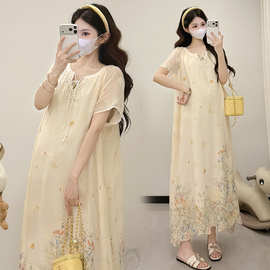 孕妇装春夏宽松新款碎花连衣裙新中式甜美温柔风时尚短袖孕妇裙