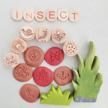 儿童木质印章彩泥黏土压花模具幼儿园玩具卡通盖章榉木动物工具