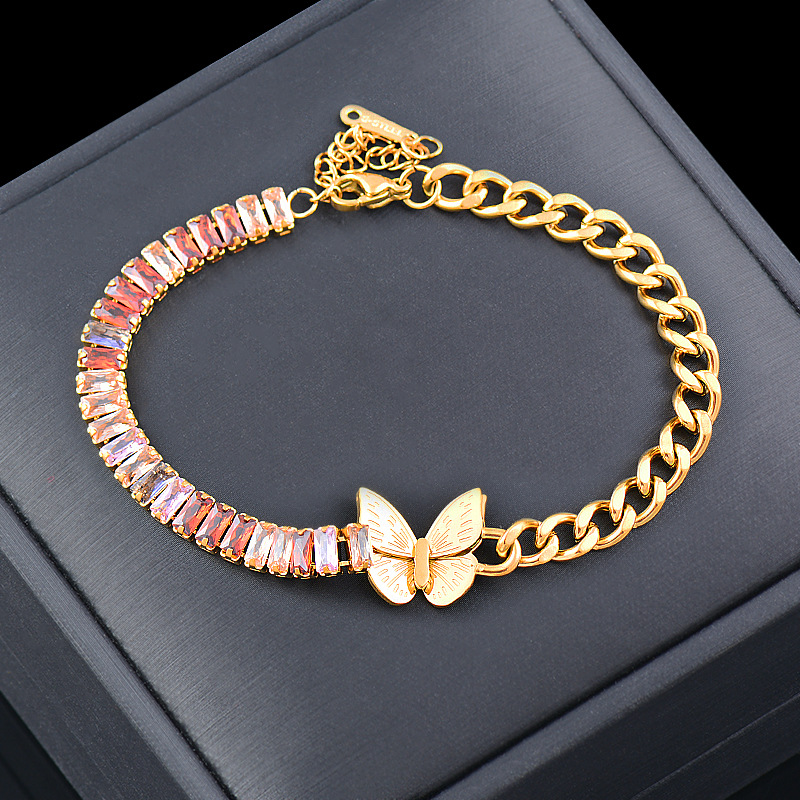 Sweet Butterfly Titanium Steel Inlay Zircon Bracelets 1 Piece