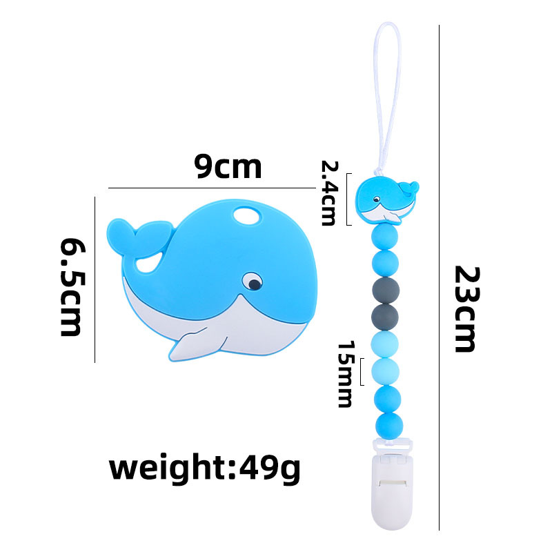 Suministros para bebés de silicona ballena mordedor chupete traje bebé de silicona chupete clip Amazon cadena anti-caída Nuevo