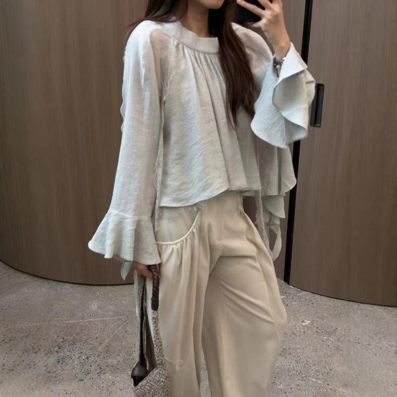 CS Designer Brand 26 Autumn New Collection Irregular Ruffle Textured Shirt Long Sleeve Niche Design Top