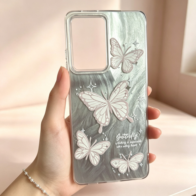 IMD Feather Mesh Case for Samsung A35, Dopamine Butterfly Design with Large Holes