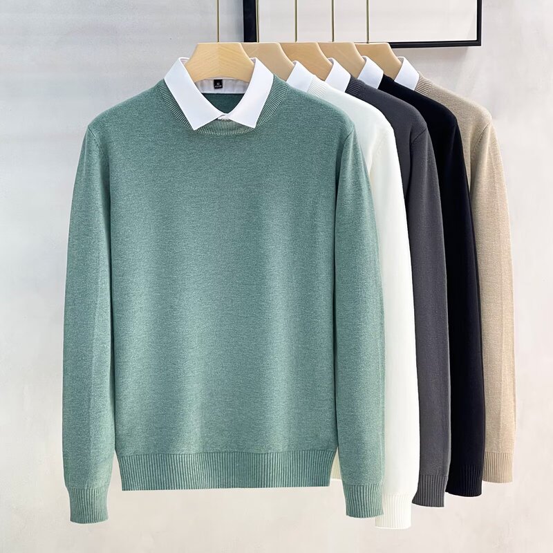 Designed Knitwear for Men in Autum 2025 New Korean Style Fake Two-Piece Inner Shirt Collar Tie Bottoming Knitwear