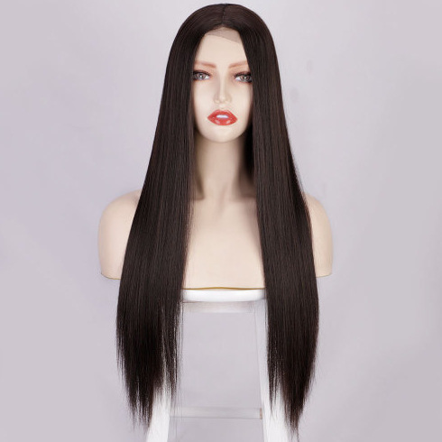 Pelucas europeas y americanas pelucas de cabello largo frente de encaje fibra química pelucas de cabello damas cubierta de cabello pequeña pelucas de encaje